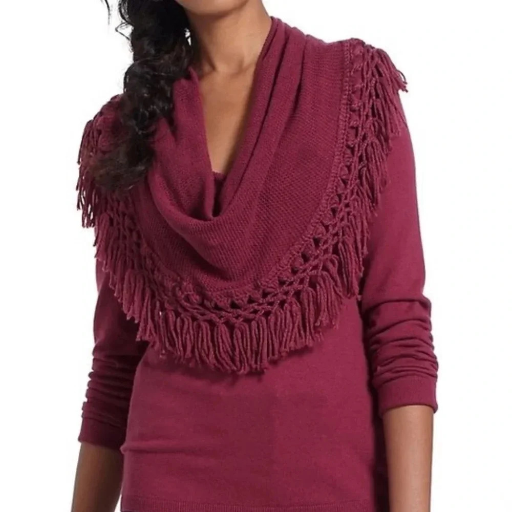 Anthro Angel of the North Cashmere Wool Blend Fringe Cowelneck Sweater